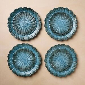 John Derian Blue Stoneware Feather Salad Plates